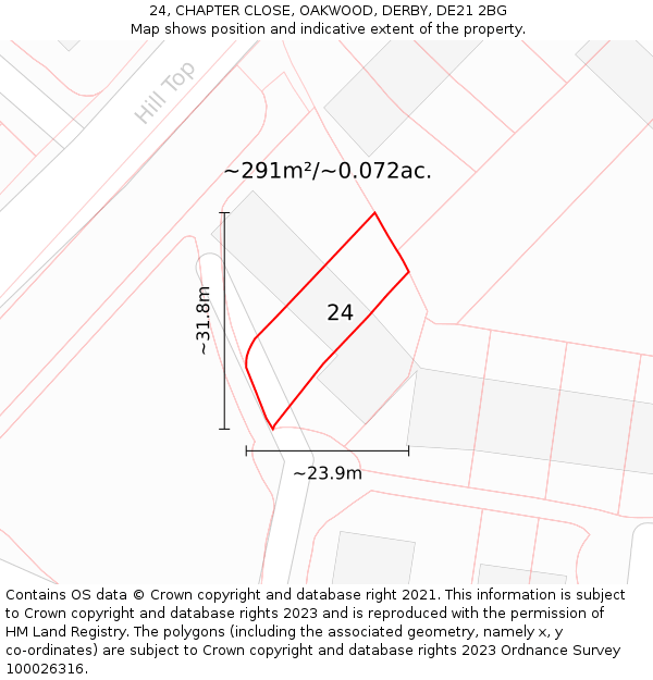 24, CHAPTER CLOSE, OAKWOOD, DERBY, DE21 2BG: Plot and title map