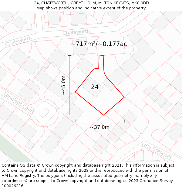 24, CHATSWORTH, GREAT HOLM, MILTON KEYNES, MK8 9BD: Plot and title map