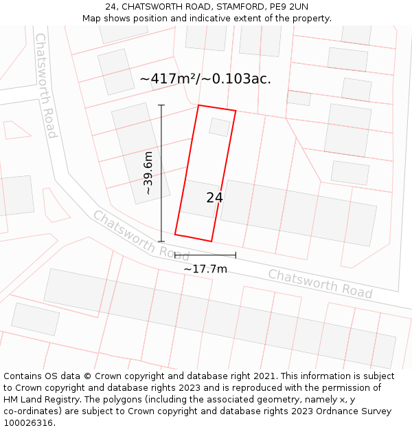 24, CHATSWORTH ROAD, STAMFORD, PE9 2UN: Plot and title map