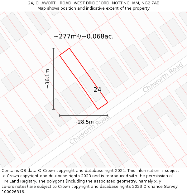 24, CHAWORTH ROAD, WEST BRIDGFORD, NOTTINGHAM, NG2 7AB: Plot and title map