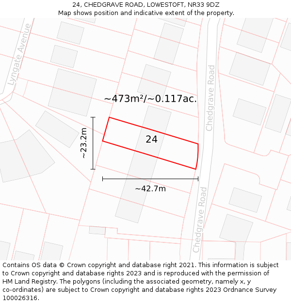 24, CHEDGRAVE ROAD, LOWESTOFT, NR33 9DZ: Plot and title map