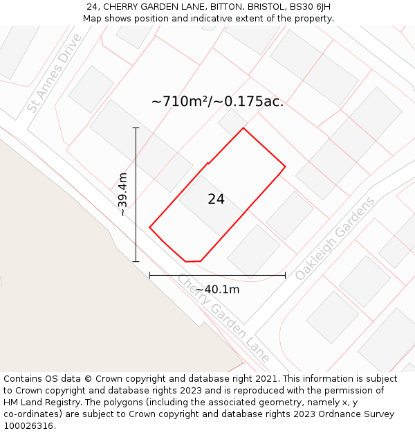 24, CHERRY GARDEN LANE, BITTON, BRISTOL, BS30 6JH: Plot and title map