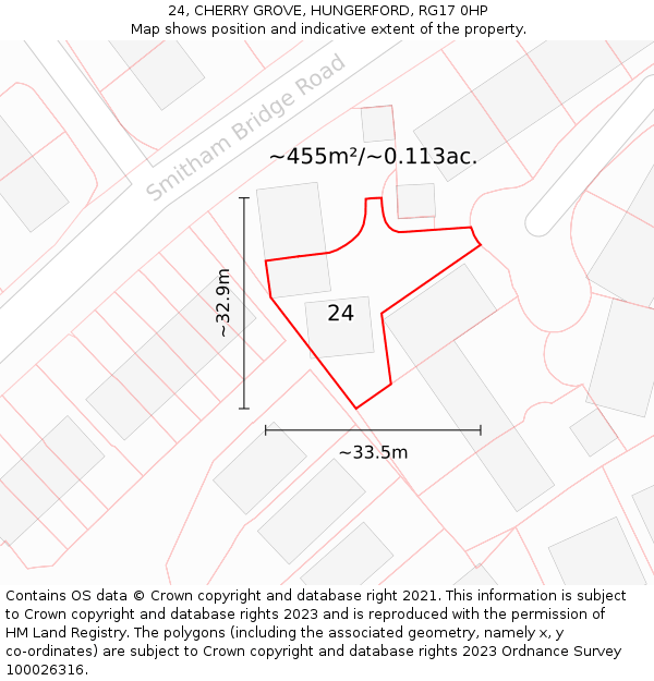 24, CHERRY GROVE, HUNGERFORD, RG17 0HP: Plot and title map