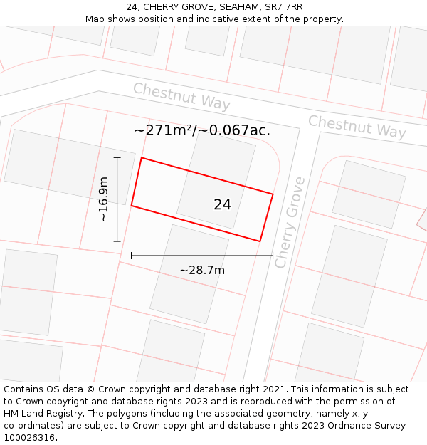 24, CHERRY GROVE, SEAHAM, SR7 7RR: Plot and title map