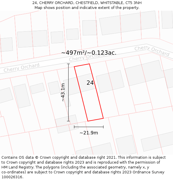 24, CHERRY ORCHARD, CHESTFIELD, WHITSTABLE, CT5 3NH: Plot and title map