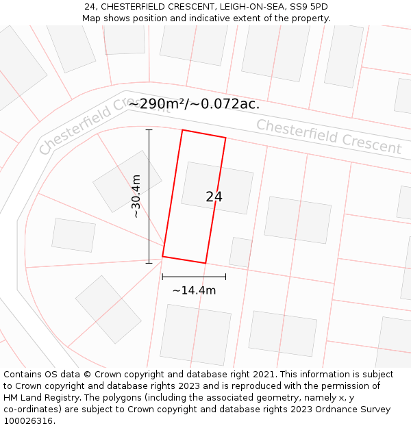 24, CHESTERFIELD CRESCENT, LEIGH-ON-SEA, SS9 5PD: Plot and title map