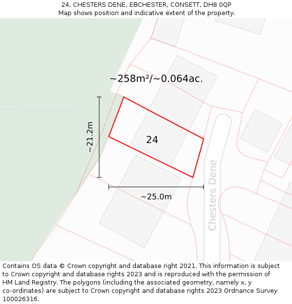 24, CHESTERS DENE, EBCHESTER, CONSETT, DH8 0QP: Plot and title map