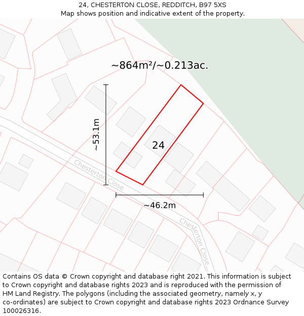 24, CHESTERTON CLOSE, REDDITCH, B97 5XS: Plot and title map