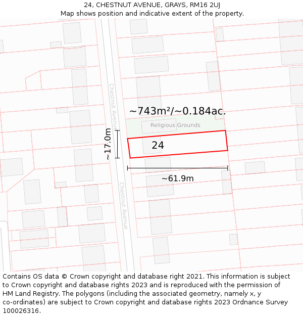 24, CHESTNUT AVENUE, GRAYS, RM16 2UJ: Plot and title map