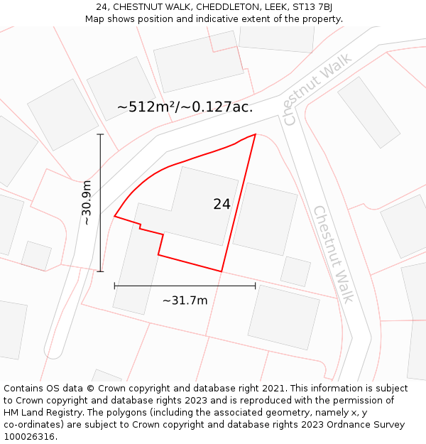 24, CHESTNUT WALK, CHEDDLETON, LEEK, ST13 7BJ: Plot and title map