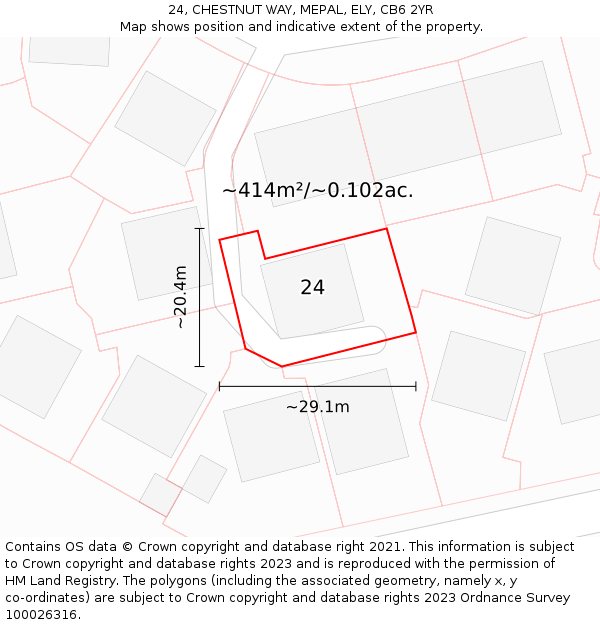 24, CHESTNUT WAY, MEPAL, ELY, CB6 2YR: Plot and title map