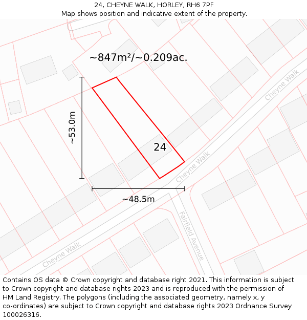 24, CHEYNE WALK, HORLEY, RH6 7PF: Plot and title map