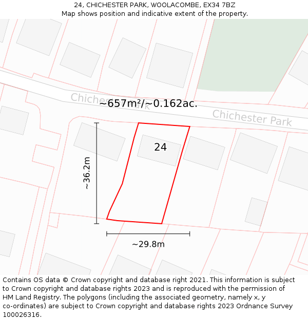 24, CHICHESTER PARK, WOOLACOMBE, EX34 7BZ: Plot and title map