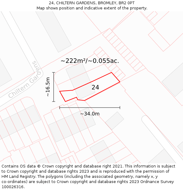 24, CHILTERN GARDENS, BROMLEY, BR2 0PT: Plot and title map