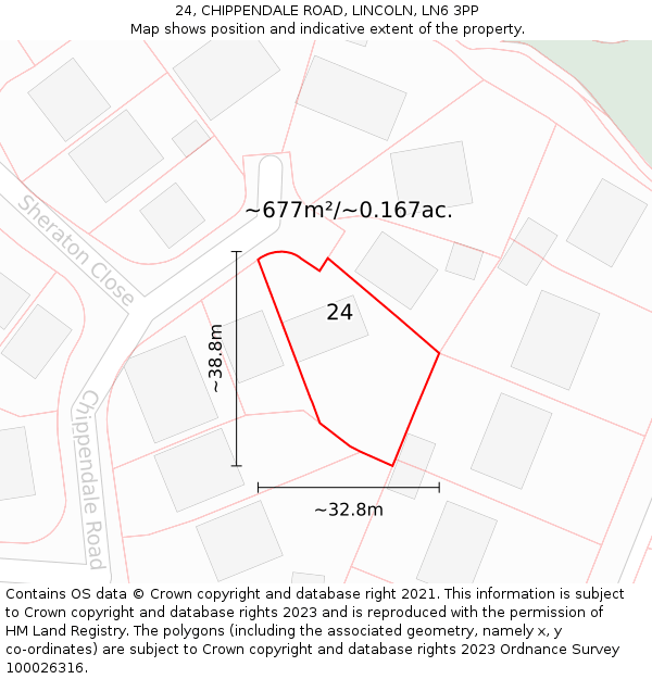 24, CHIPPENDALE ROAD, LINCOLN, LN6 3PP: Plot and title map