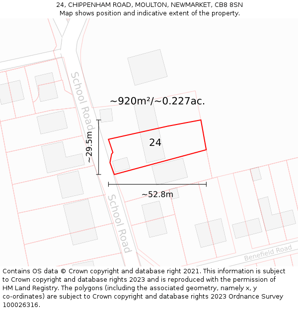 24, CHIPPENHAM ROAD, MOULTON, NEWMARKET, CB8 8SN: Plot and title map