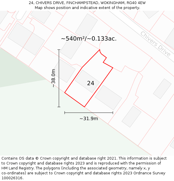 24, CHIVERS DRIVE, FINCHAMPSTEAD, WOKINGHAM, RG40 4EW: Plot and title map