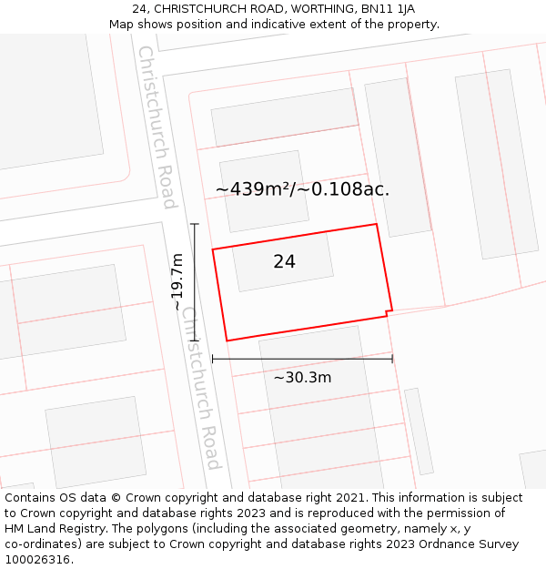 24, CHRISTCHURCH ROAD, WORTHING, BN11 1JA: Plot and title map