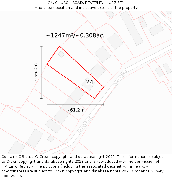 24, CHURCH ROAD, BEVERLEY, HU17 7EN: Plot and title map