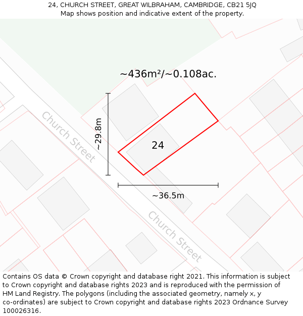 24, CHURCH STREET, GREAT WILBRAHAM, CAMBRIDGE, CB21 5JQ: Plot and title map