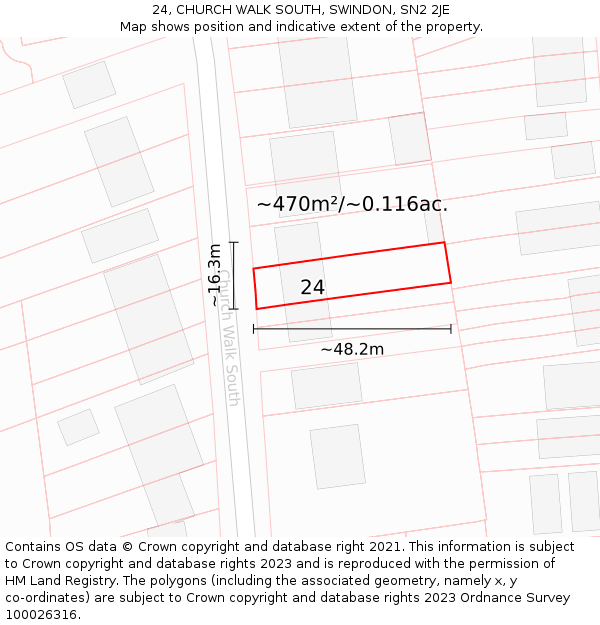 24, CHURCH WALK SOUTH, SWINDON, SN2 2JE: Plot and title map