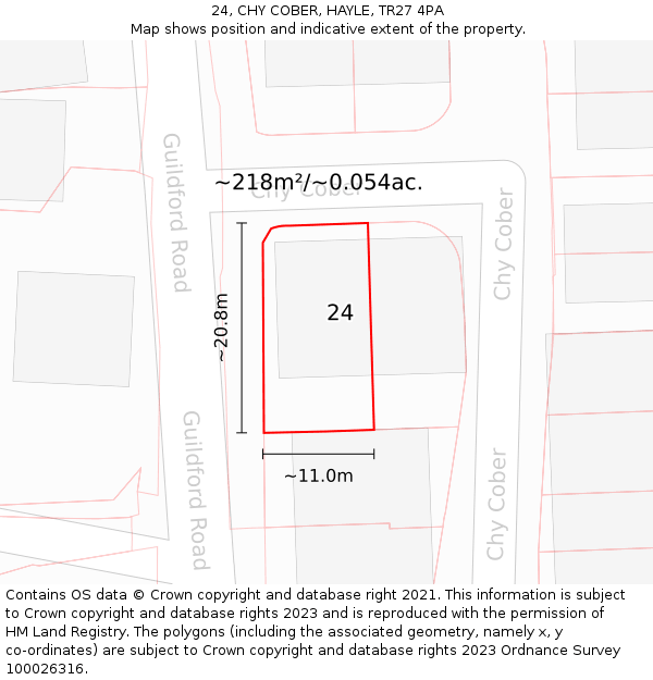 24, CHY COBER, HAYLE, TR27 4PA: Plot and title map