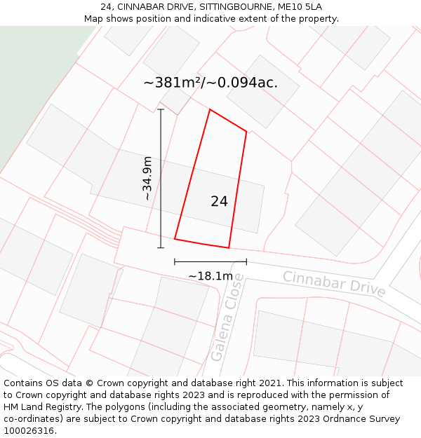 24, CINNABAR DRIVE, SITTINGBOURNE, ME10 5LA: Plot and title map