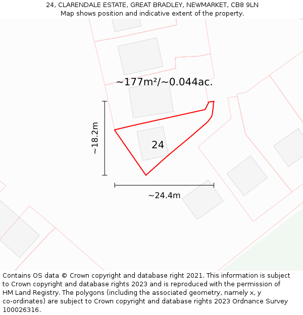 24, CLARENDALE ESTATE, GREAT BRADLEY, NEWMARKET, CB8 9LN: Plot and title map