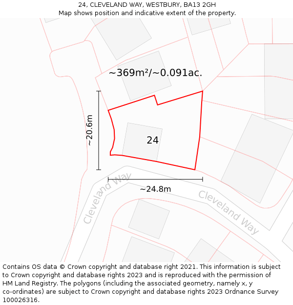 24, CLEVELAND WAY, WESTBURY, BA13 2GH: Plot and title map