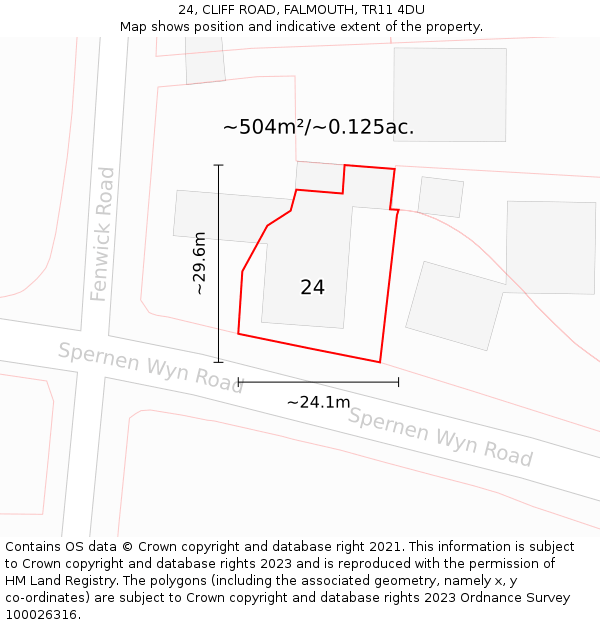 24, CLIFF ROAD, FALMOUTH, TR11 4DU: Plot and title map