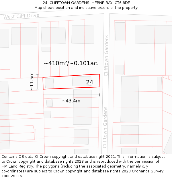 24, CLIFFTOWN GARDENS, HERNE BAY, CT6 8DE: Plot and title map