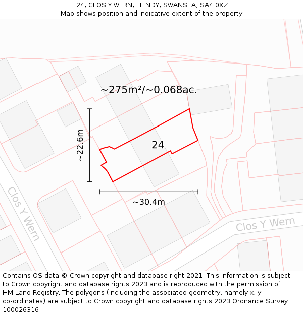 24, CLOS Y WERN, HENDY, SWANSEA, SA4 0XZ: Plot and title map