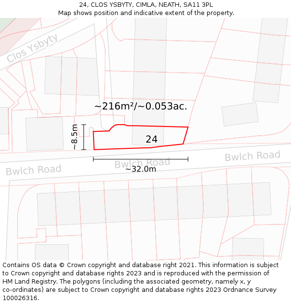 24, CLOS YSBYTY, CIMLA, NEATH, SA11 3PL: Plot and title map