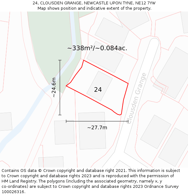 24, CLOUSDEN GRANGE, NEWCASTLE UPON TYNE, NE12 7YW: Plot and title map