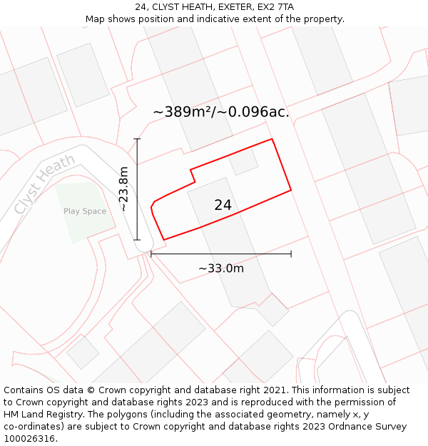 24, CLYST HEATH, EXETER, EX2 7TA: Plot and title map