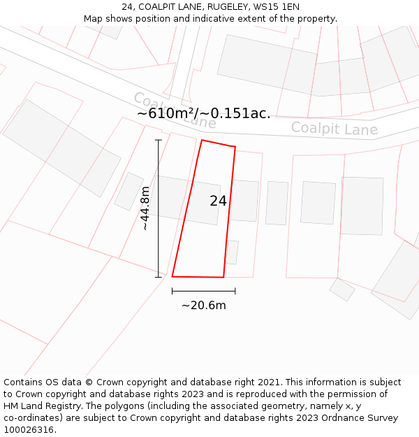 24, COALPIT LANE, RUGELEY, WS15 1EN: Plot and title map