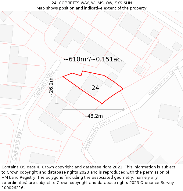 24, COBBETTS WAY, WILMSLOW, SK9 6HN: Plot and title map