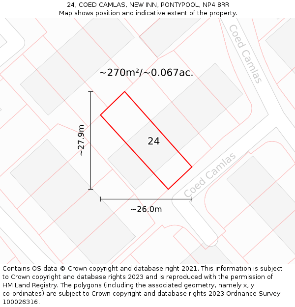 24, COED CAMLAS, NEW INN, PONTYPOOL, NP4 8RR: Plot and title map