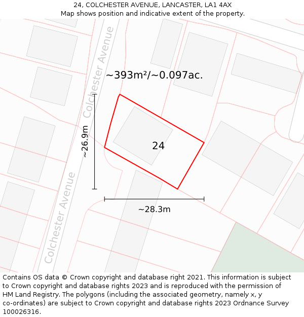 24, COLCHESTER AVENUE, LANCASTER, LA1 4AX: Plot and title map