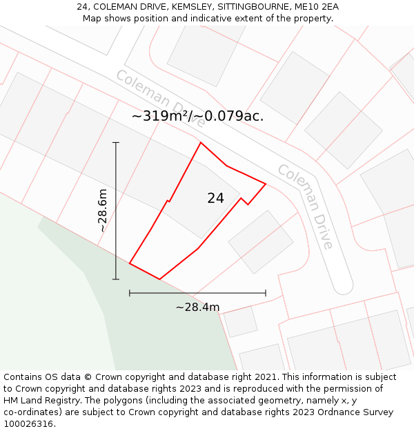 24, COLEMAN DRIVE, KEMSLEY, SITTINGBOURNE, ME10 2EA: Plot and title map