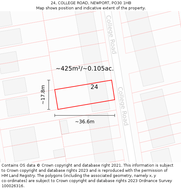 24, COLLEGE ROAD, NEWPORT, PO30 1HB: Plot and title map