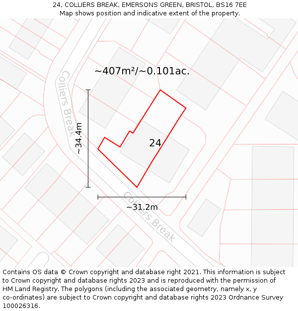 24, COLLIERS BREAK, EMERSONS GREEN, BRISTOL, BS16 7EE: Plot and title map