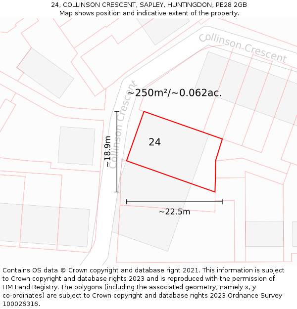 24, COLLINSON CRESCENT, SAPLEY, HUNTINGDON, PE28 2GB: Plot and title map