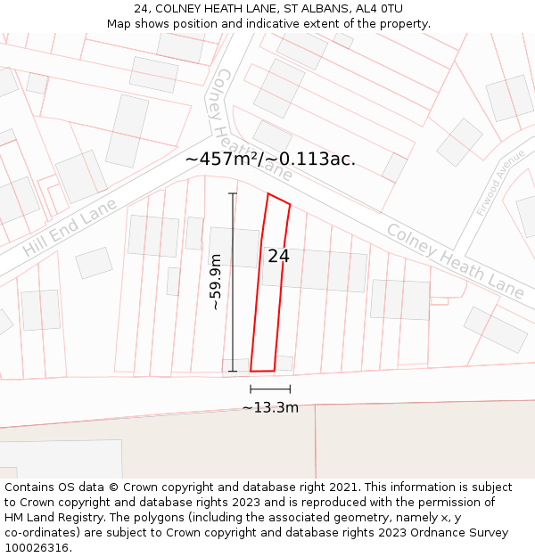 24, COLNEY HEATH LANE, ST ALBANS, AL4 0TU: Plot and title map