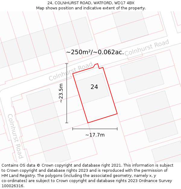 24, COLNHURST ROAD, WATFORD, WD17 4BX: Plot and title map