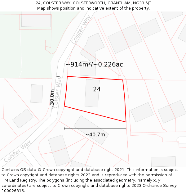 24, COLSTER WAY, COLSTERWORTH, GRANTHAM, NG33 5JT: Plot and title map