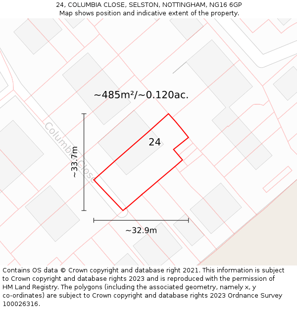 24, COLUMBIA CLOSE, SELSTON, NOTTINGHAM, NG16 6GP: Plot and title map