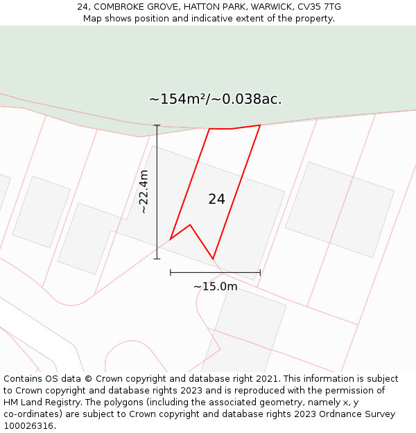 24, COMBROKE GROVE, HATTON PARK, WARWICK, CV35 7TG: Plot and title map