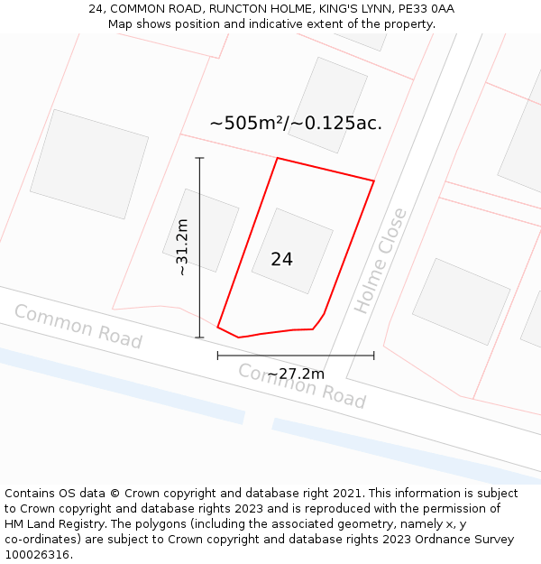 24, COMMON ROAD, RUNCTON HOLME, KING'S LYNN, PE33 0AA: Plot and title map