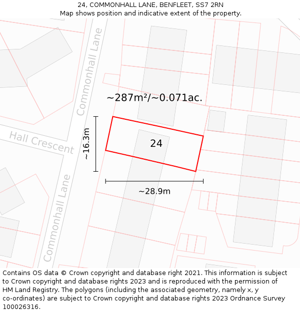 24, COMMONHALL LANE, BENFLEET, SS7 2RN: Plot and title map